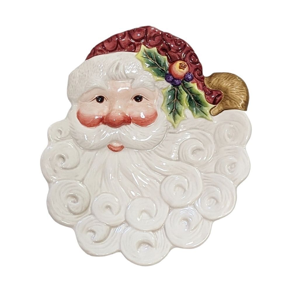 Fitz and Floyd Christmas Santa Claus Snack Canape Holiday Party Plate‎ Wi…